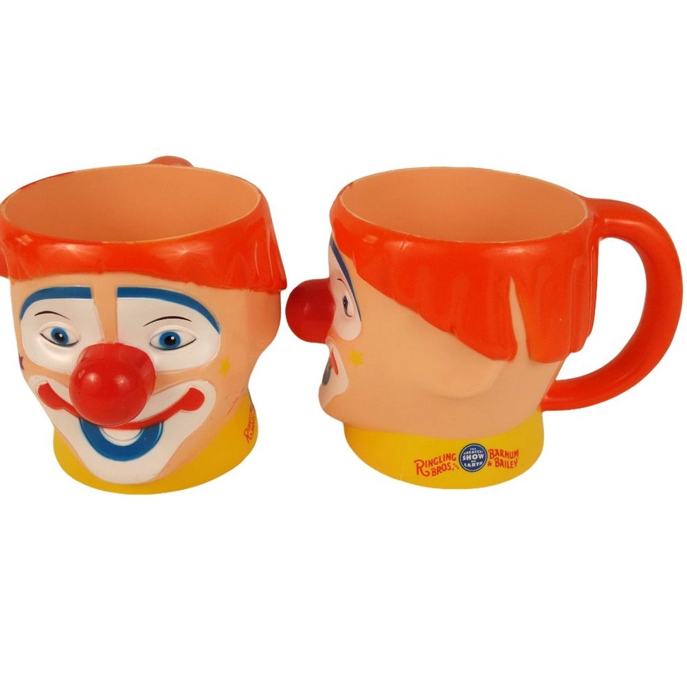 Ringling Bros Barnum & Bailey Plastic Clown Mugs‎ Set of 2